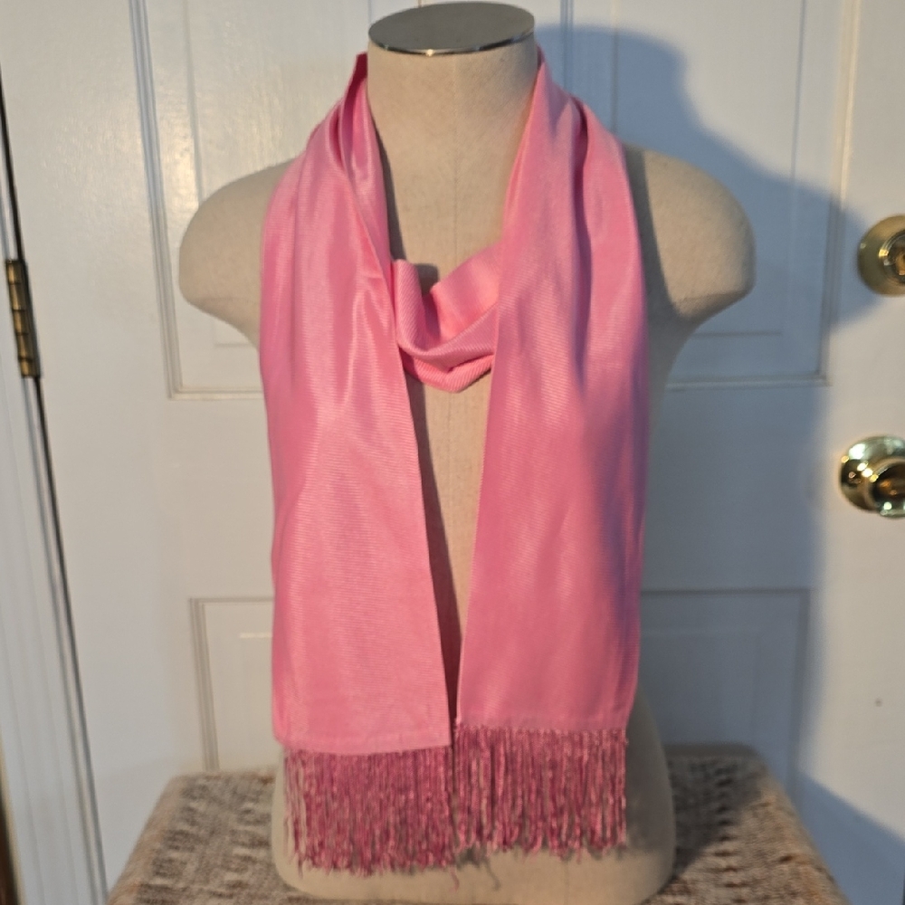 Vintage Bubblegum Pink Scarf with Fringe 68 x 4.5 inches Gorgeous